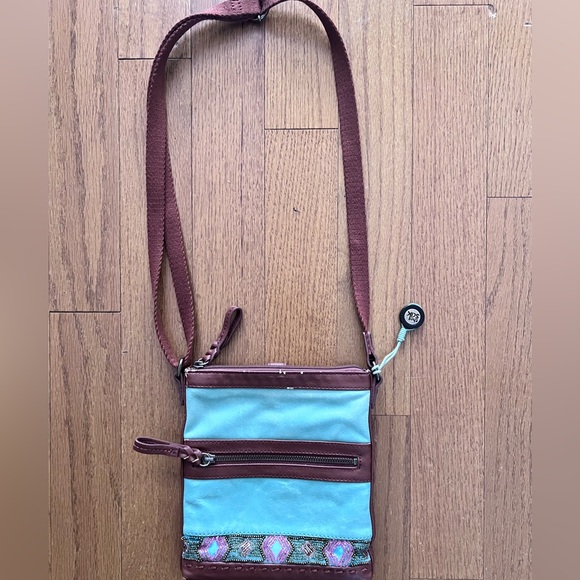 The Sak Handbags - The Sak Vintage Chartreuse and brown embroidered detail long strap Purse Boho